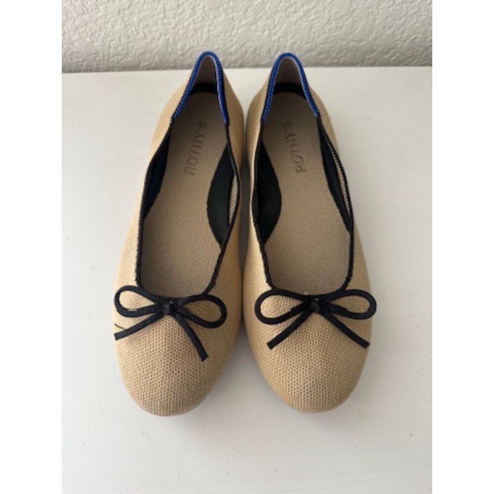 Rothy's The Ballet Flat in Gardenia Bow Casual Women's Size 6 Beige Black